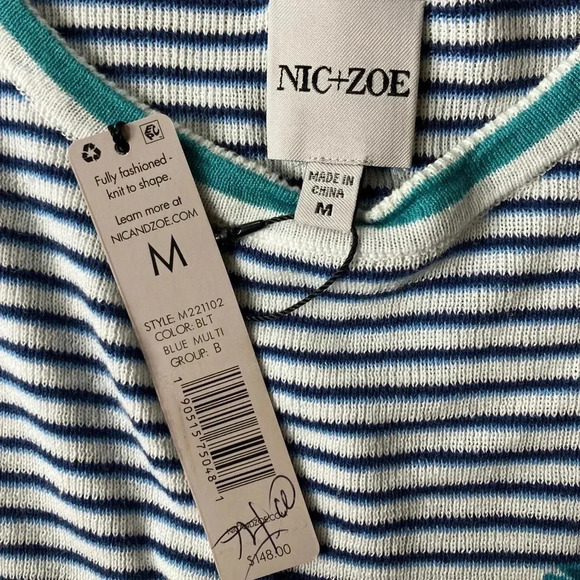 NWT NIC + ZOE LEAVING LINES SHORT SLEEVED SWEATER MEDIUM (LINEN / COTTON BLEND) - Picture 7 of 8